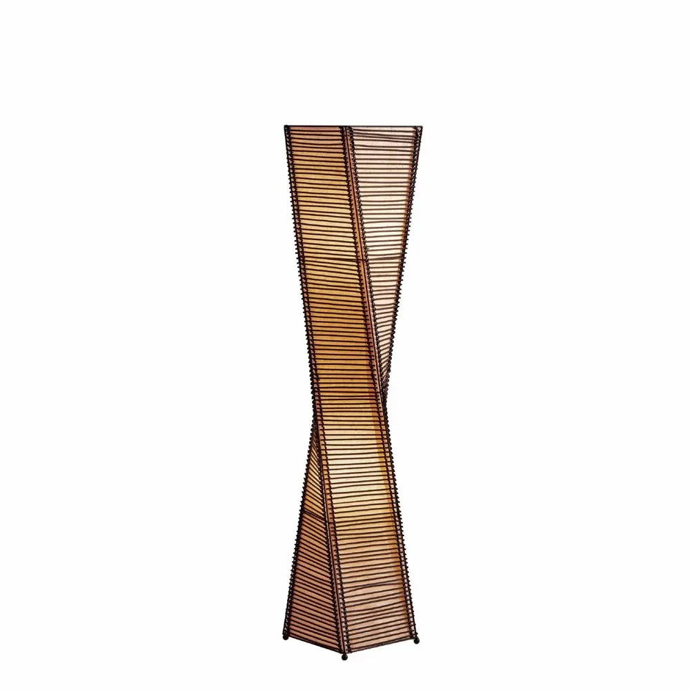 50" Black Floor Lamp With Black and Tan Twisted Cylinder Shade HomeRoots