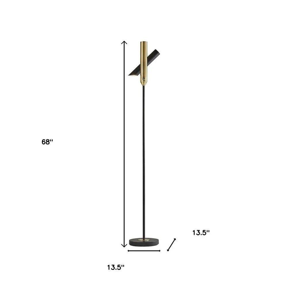 68" Black Metal LED Floor Lamp With Black Metal Cylinder Shade HomeRoots