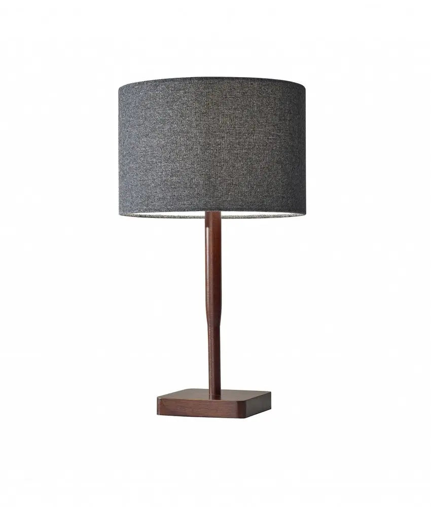 21" Brown Solid Wood Table Lamp With Dark Gray Drum Shade HomeRoots