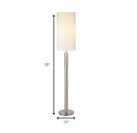58" Silver Floor Lamp With White Fabric Drum Shade HomeRoots