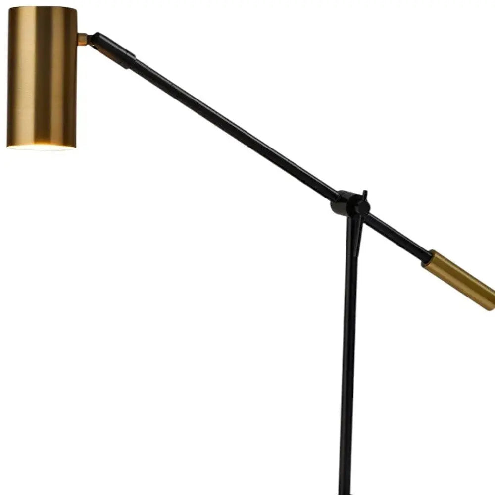 22" Black Metal Swing Arm LED Desk Lamp With USB And Antiqued Gold Cylinder Shade HomeRoots