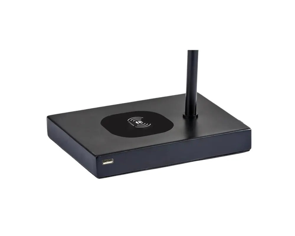 22" Black Metal Swing Arm LED Desk Lamp With USB And Antiqued Gold Cylinder Shade HomeRoots