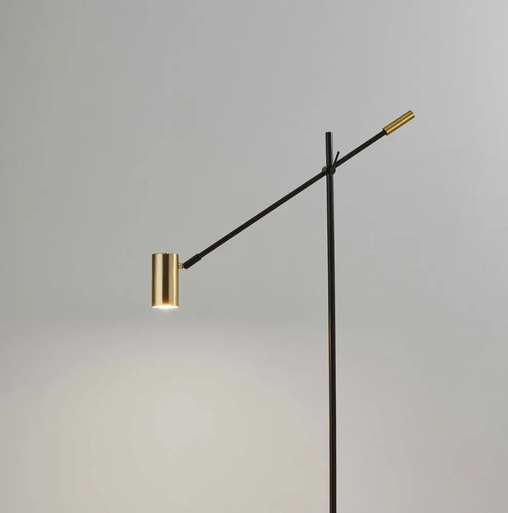63" Black And Gold Adjustable LED Task Floor Lamp With Antiqued Brass Metal Cylinder Shade HomeRoots