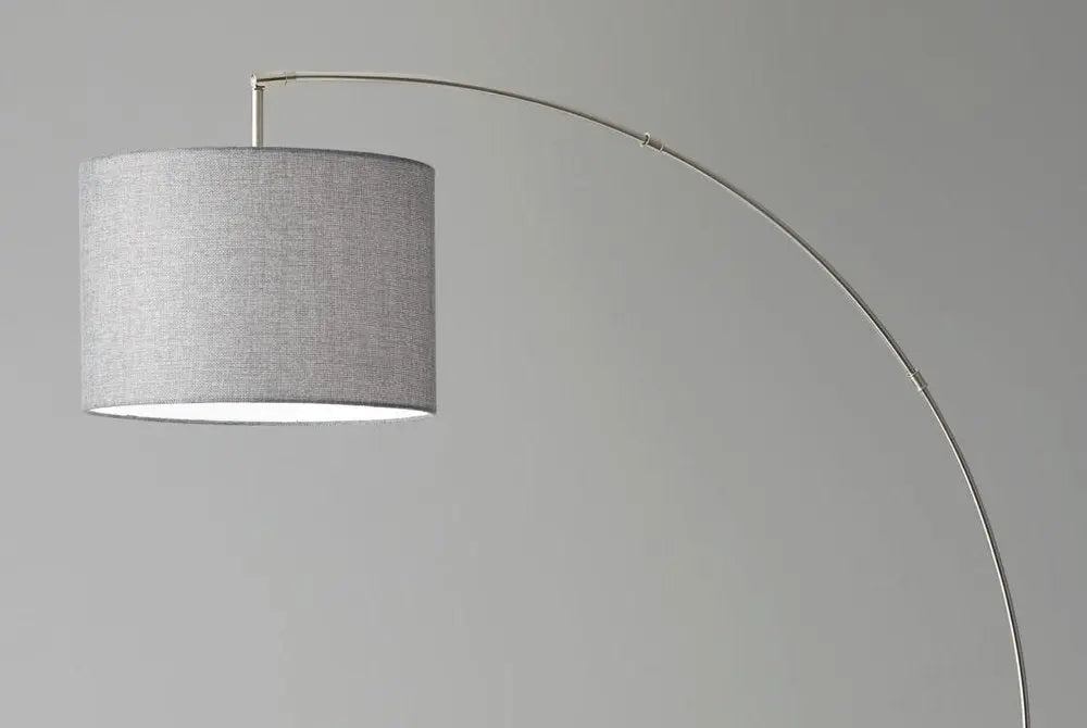 74" Silver Metal Arched Floor Lamp With Gray Linen Drum Shade HomeRoots