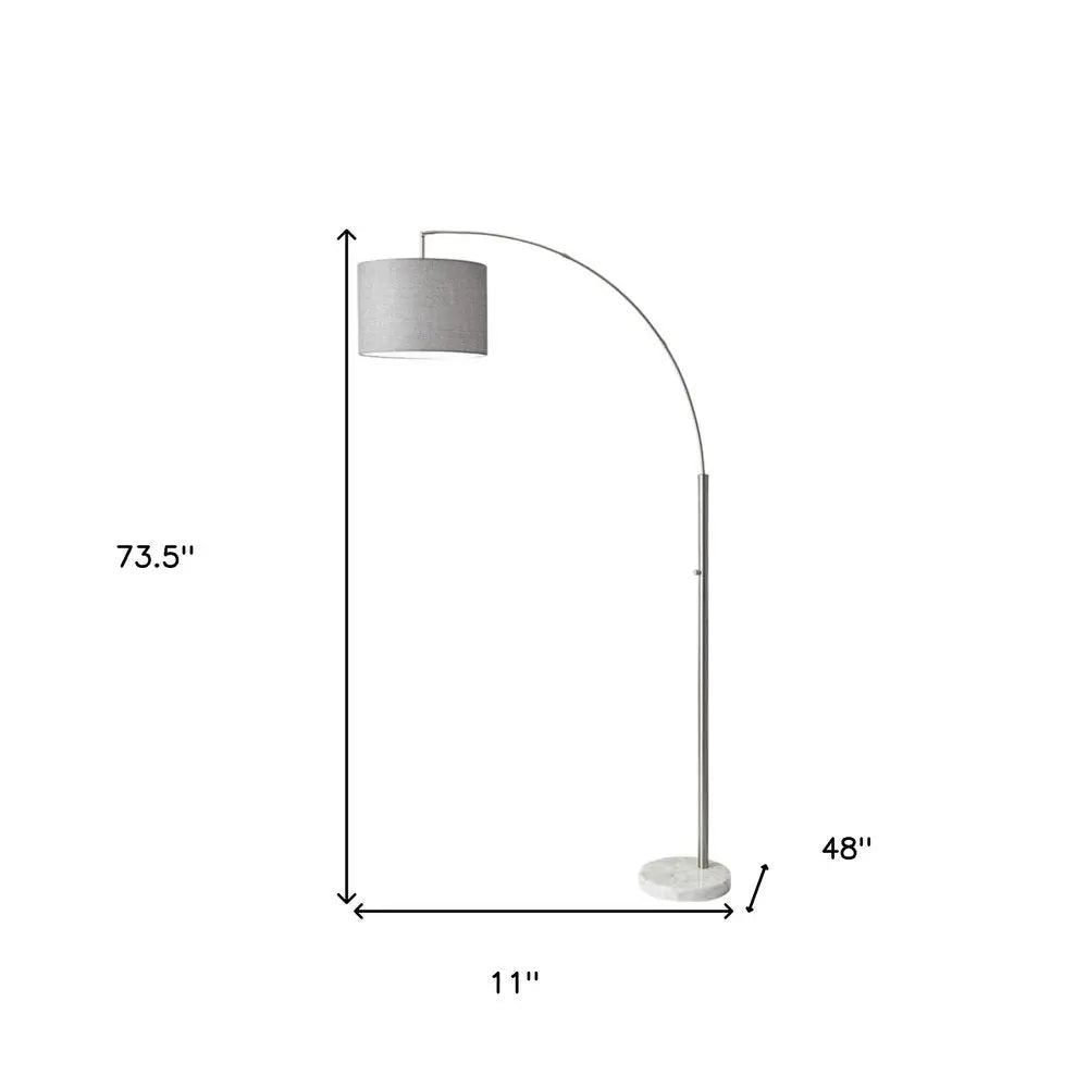 74" Silver Metal Arched Floor Lamp With Gray Linen Drum Shade HomeRoots