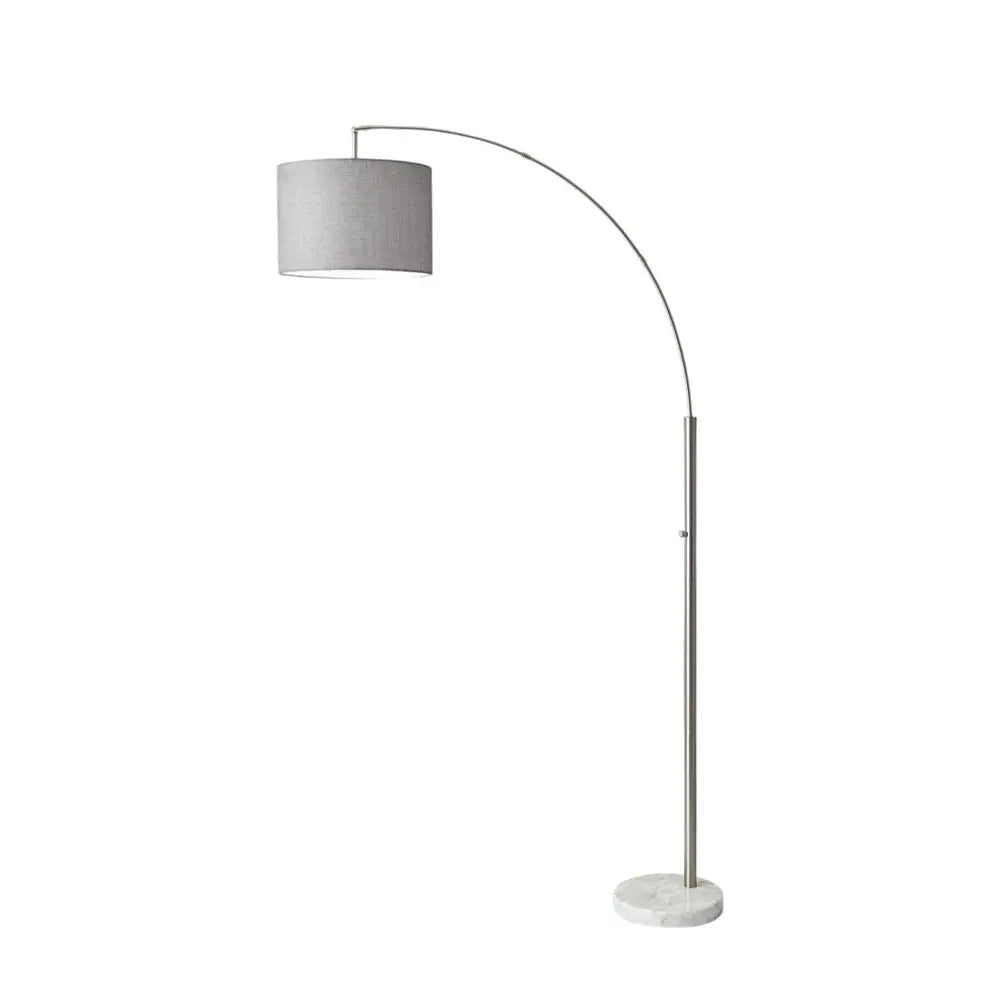 74" Silver Metal Arched Floor Lamp With Gray Linen Drum Shade HomeRoots