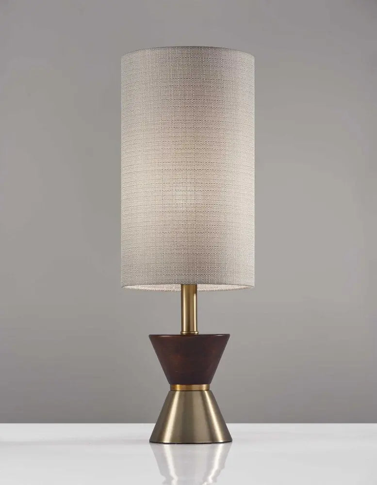 23" Brass Metal And Wood Table Lamp With Beige Drum Shade HomeRoots