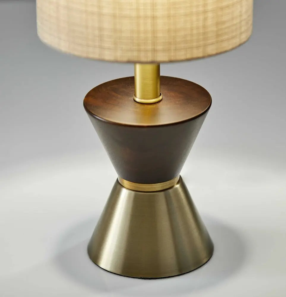 23" Brass Metal And Wood Table Lamp With Beige Drum Shade HomeRoots