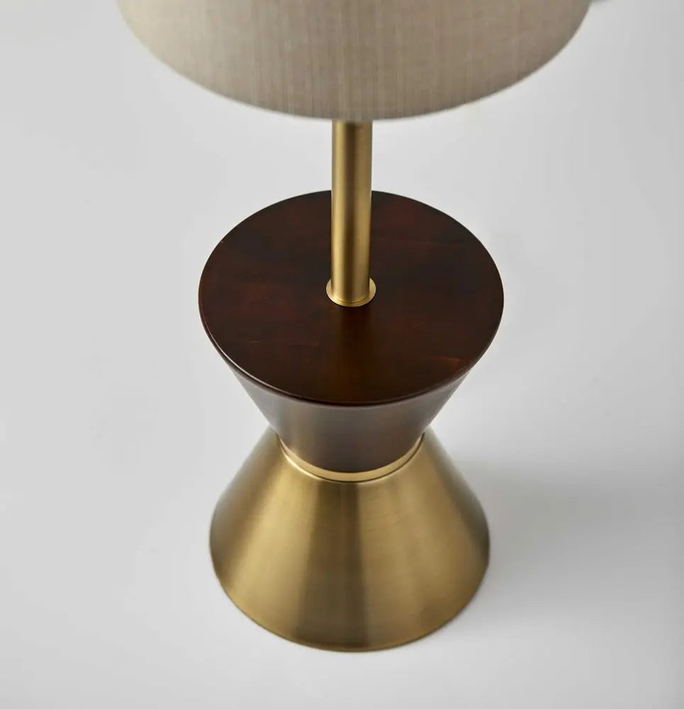 23" Brass Metal And Wood Table Lamp With Beige Drum Shade HomeRoots
