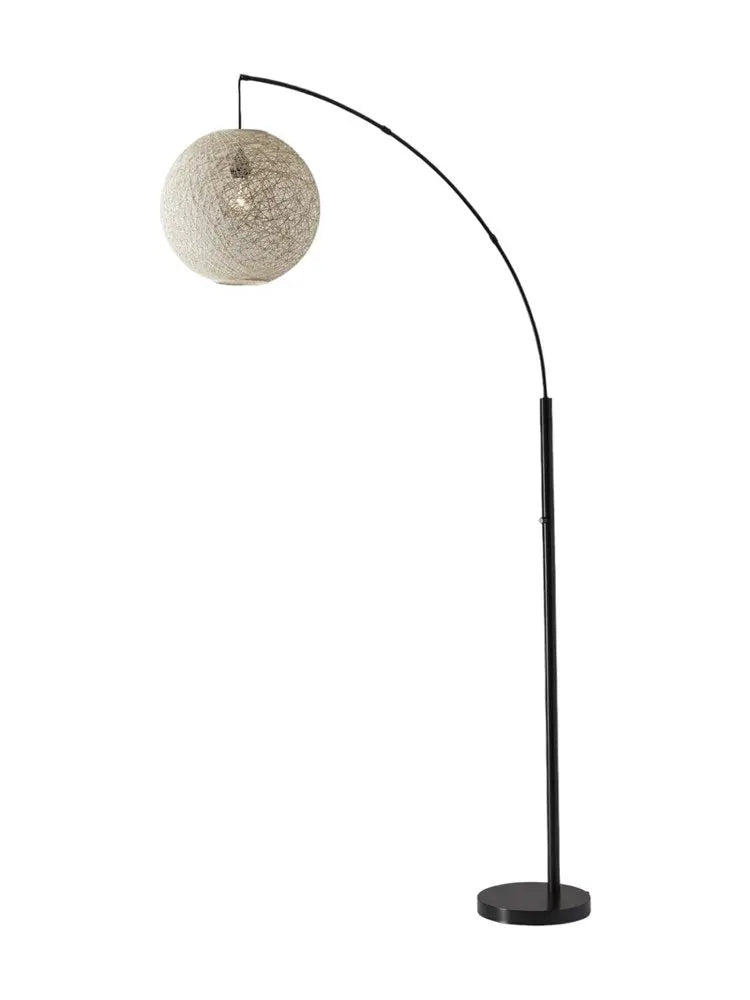 77" Antiqued Bronze Arched Floor Lamp With Groovy Beige Abstract Wicker Globe Shade HomeRoots