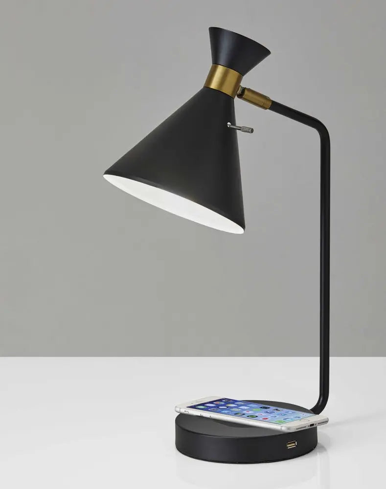 Asymmetrical Diabolo Black Metal Desk Lamp HomeRoots