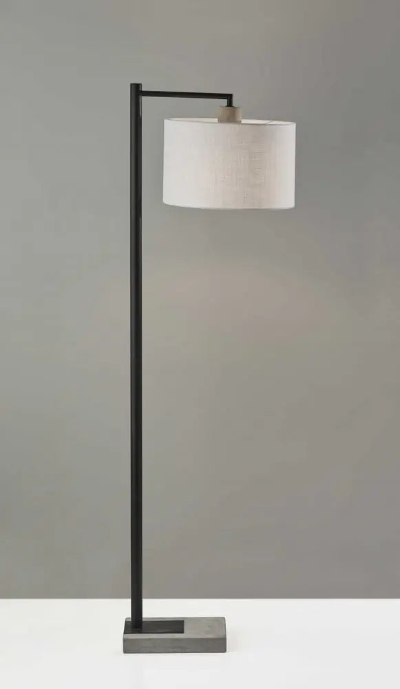 61" Grey And Black Arc Floor Lamp With White Fabric Drum Shade HomeRoots