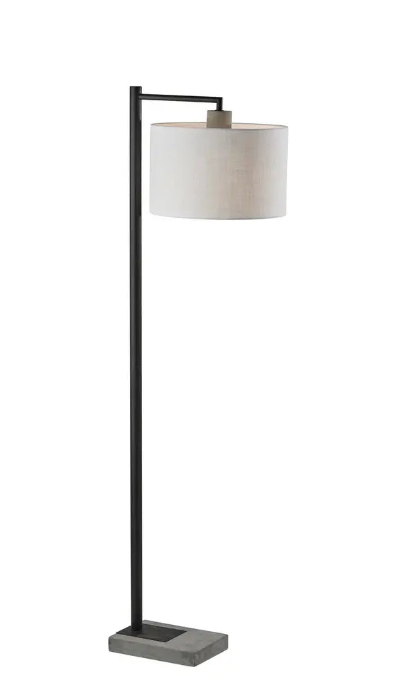 61" Grey And Black Arc Floor Lamp With White Fabric Drum Shade HomeRoots