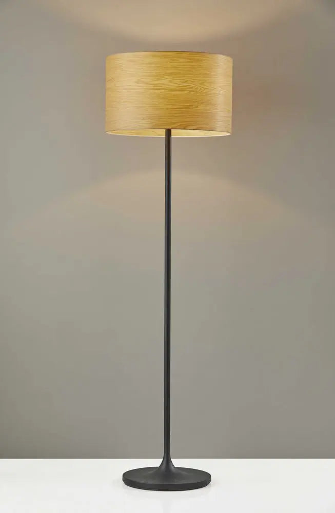 60" Brown And Black Floor Lamp With Brown Veneer Drum Shade HomeRoots