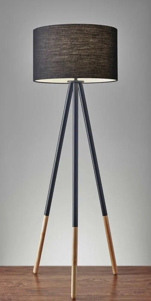 60" Black Tripod Floor Lamp With Black Fabric Drum Shade HomeRoots
