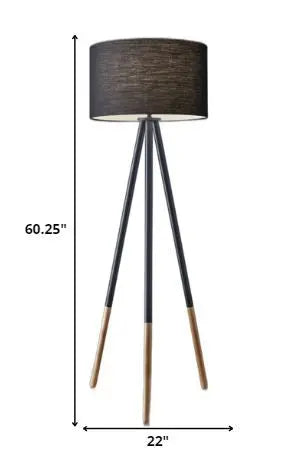 60" Black Tripod Floor Lamp With Black Fabric Drum Shade HomeRoots