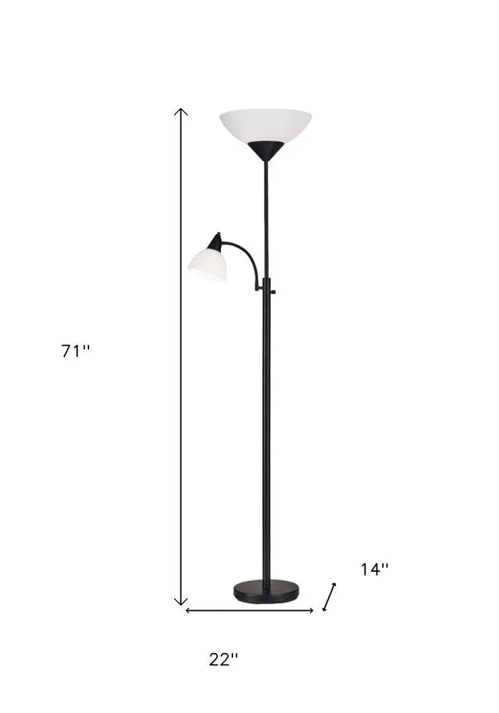 71" Two Light Torchiere Floor Lamp With White Acrylic Bowl Shades HomeRoots
