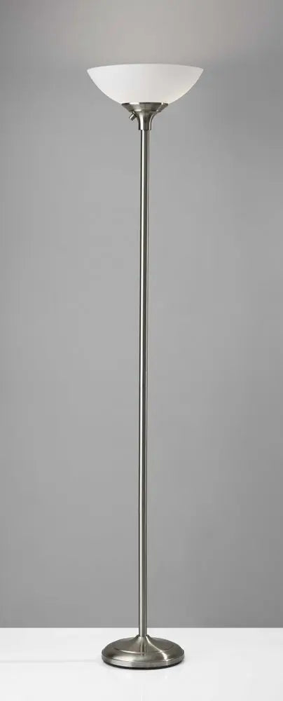 71" Silver Metal Torchiere Floor Lamp With White Bowl Shade HomeRoots