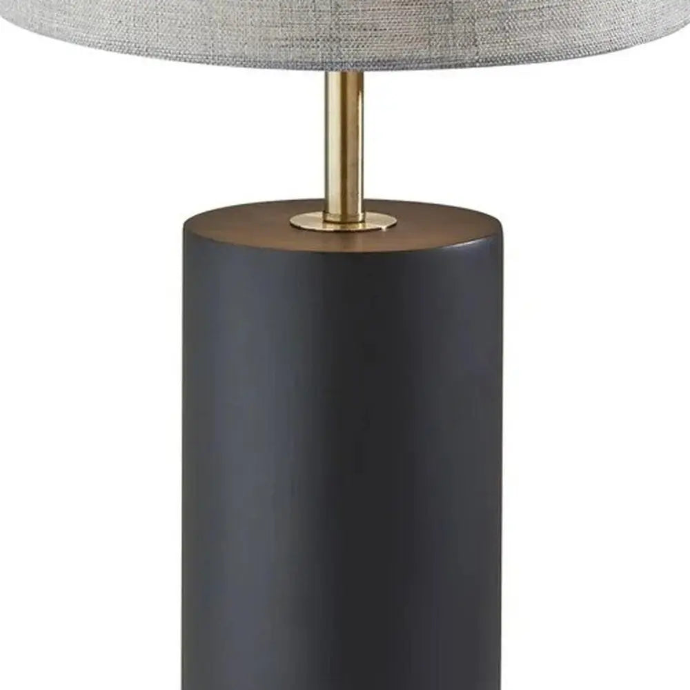 Black Wood Circular Block Table Lamp HomeRoots