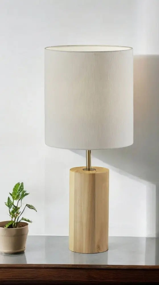 Black Wood Circular Block Table Lamp HomeRoots