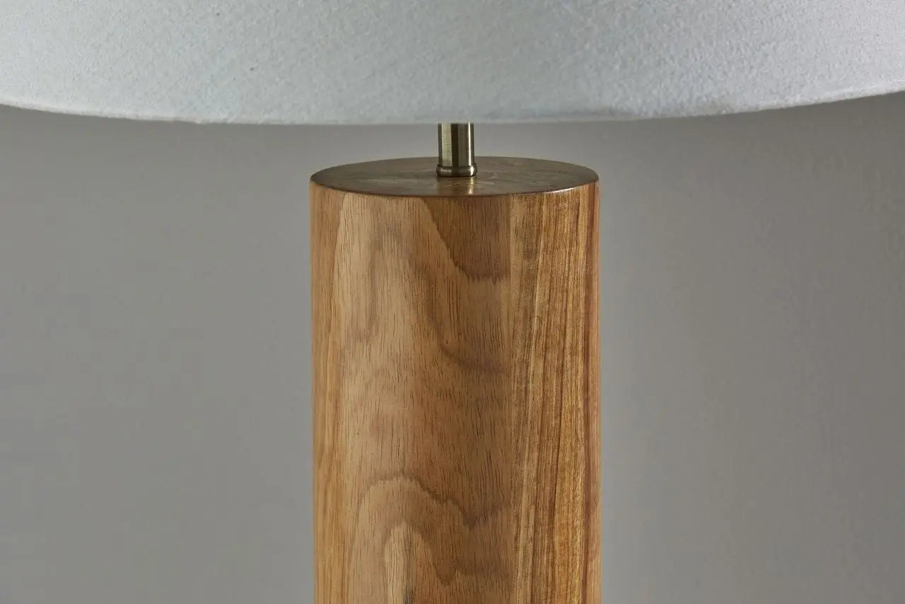 26" Natural Solid Wood Cylinder Table Lamp With White Cone Shade HomeRoots