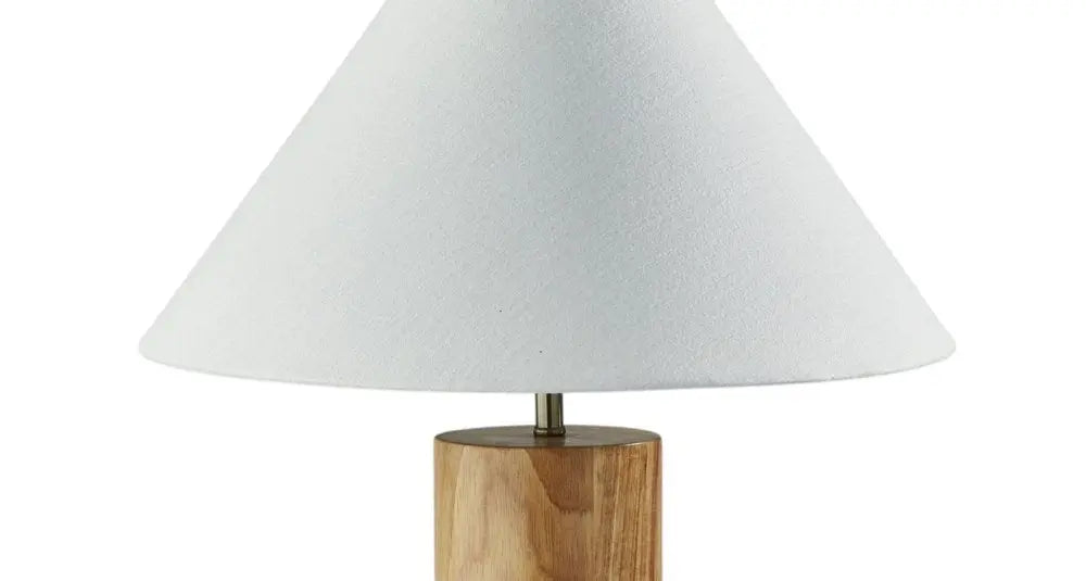 26" Natural Solid Wood Cylinder Table Lamp With White Cone Shade HomeRoots