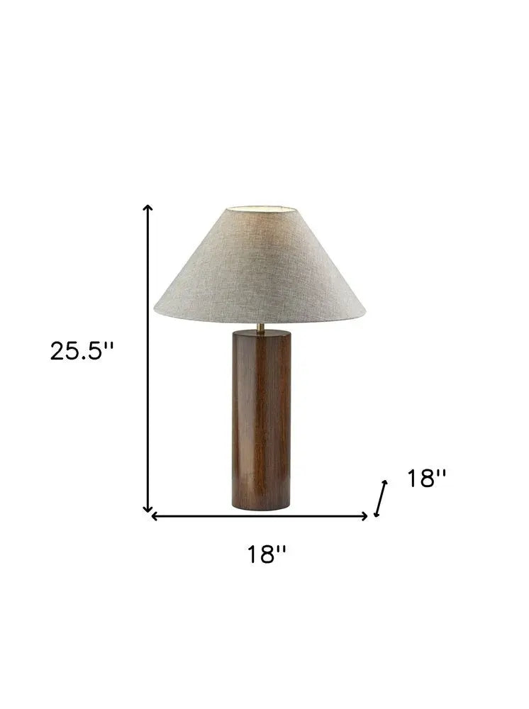 26" Natural Solid Wood Cylinder Table Lamp With White Cone Shade HomeRoots