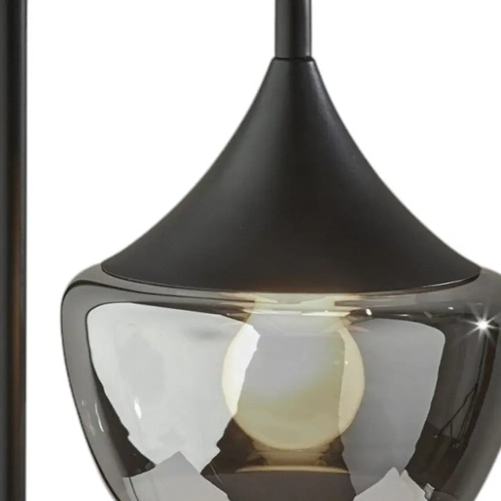 20" Black Metal Table Lamp With Black Metal And Smoked Glass Shade HomeRoots
