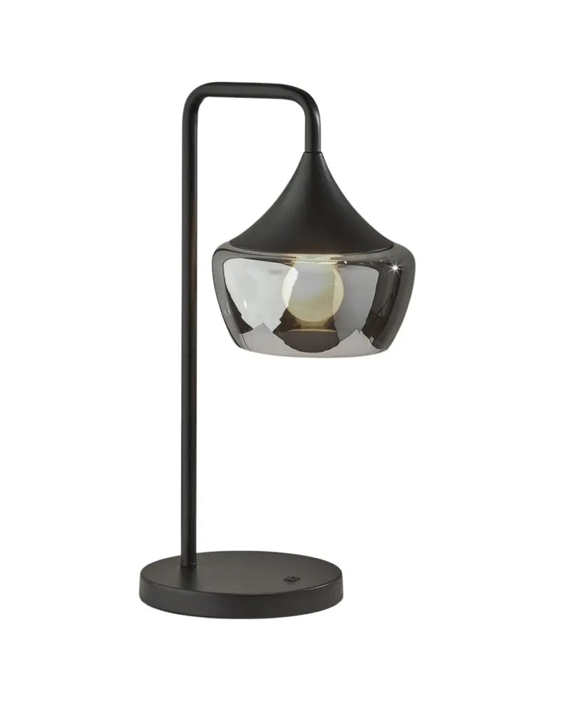 20" Black Metal Table Lamp With Black Metal And Smoked Glass Shade HomeRoots