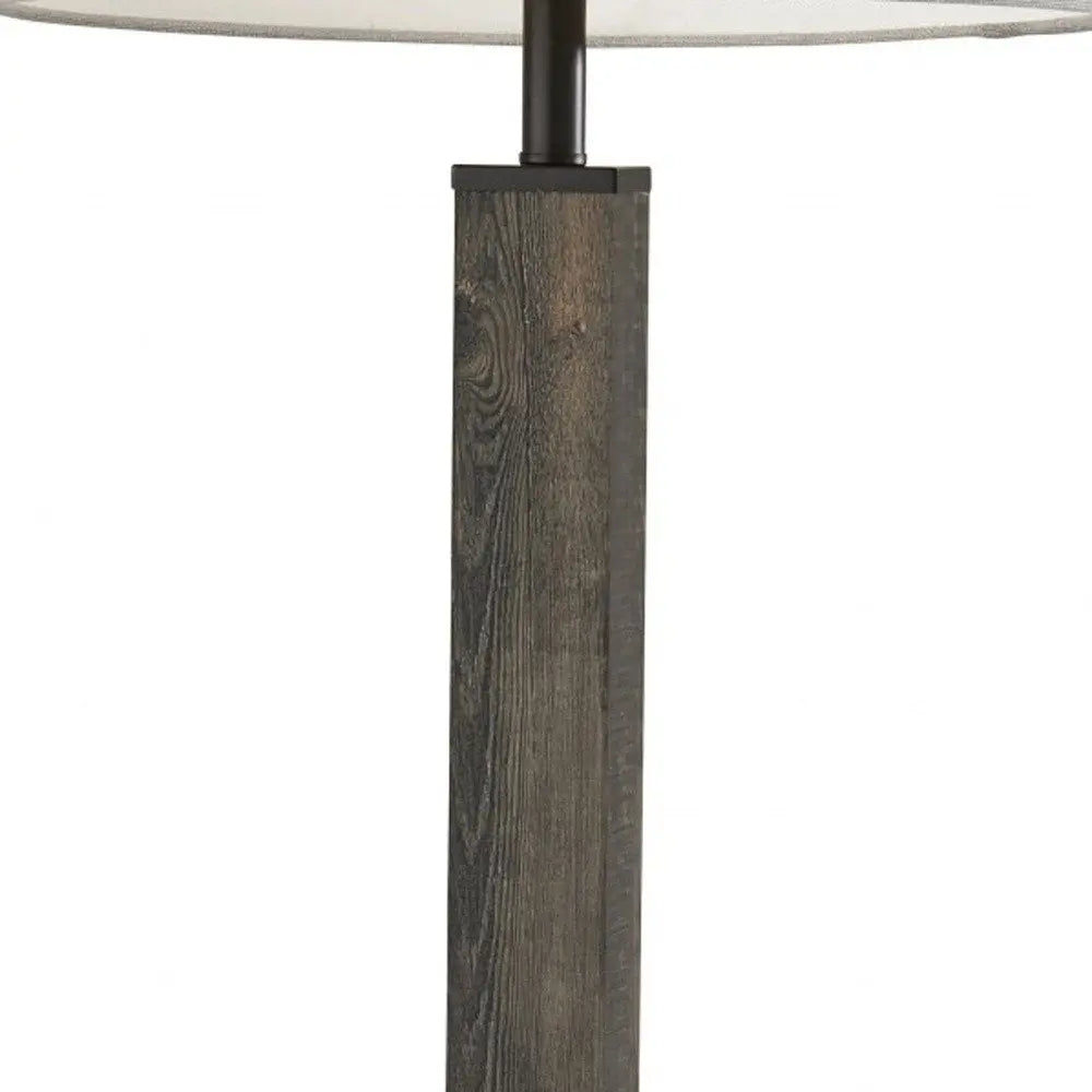 62" Black Wood And Metal Floor Lamp With Light Gray Fabric Drum Shade HomeRoots