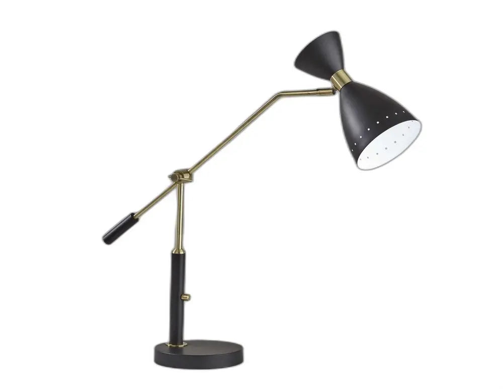 32" Black And Gold Metal Desk Lamp With Cinched Cone Shade HomeRoots