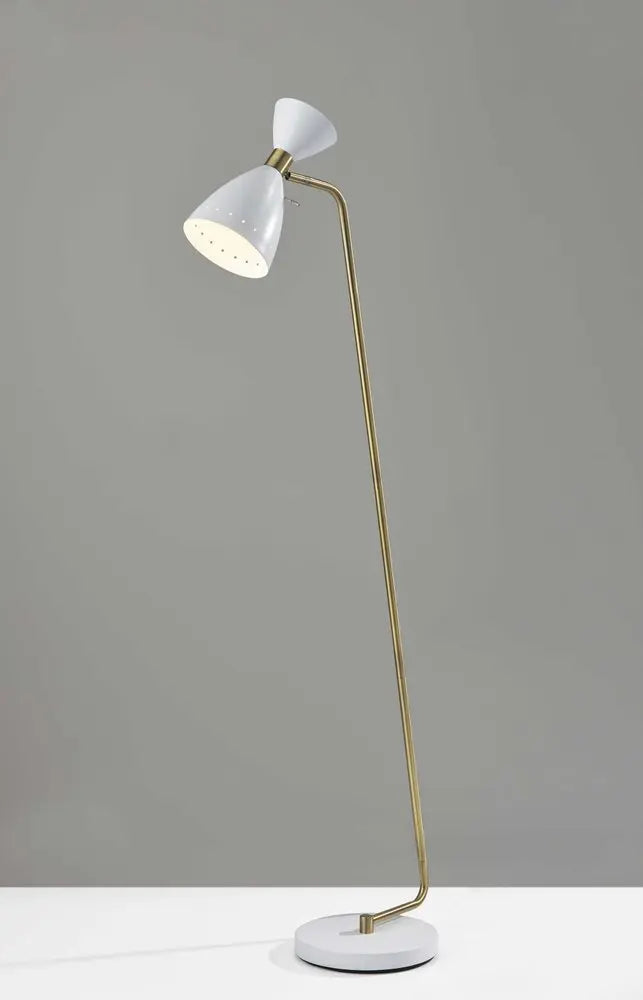 59" Gold And White Task Floor Lamp With White Metal Cone Shade HomeRoots