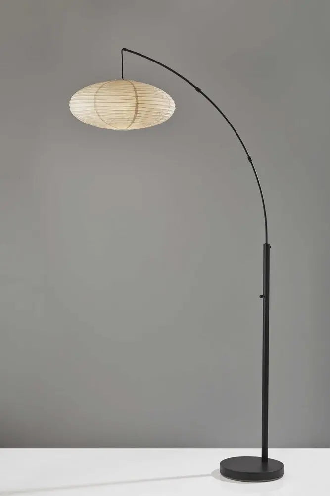 80" Beige And Black Arc Floor Lamp With Beige Paper Globe Shade HomeRoots