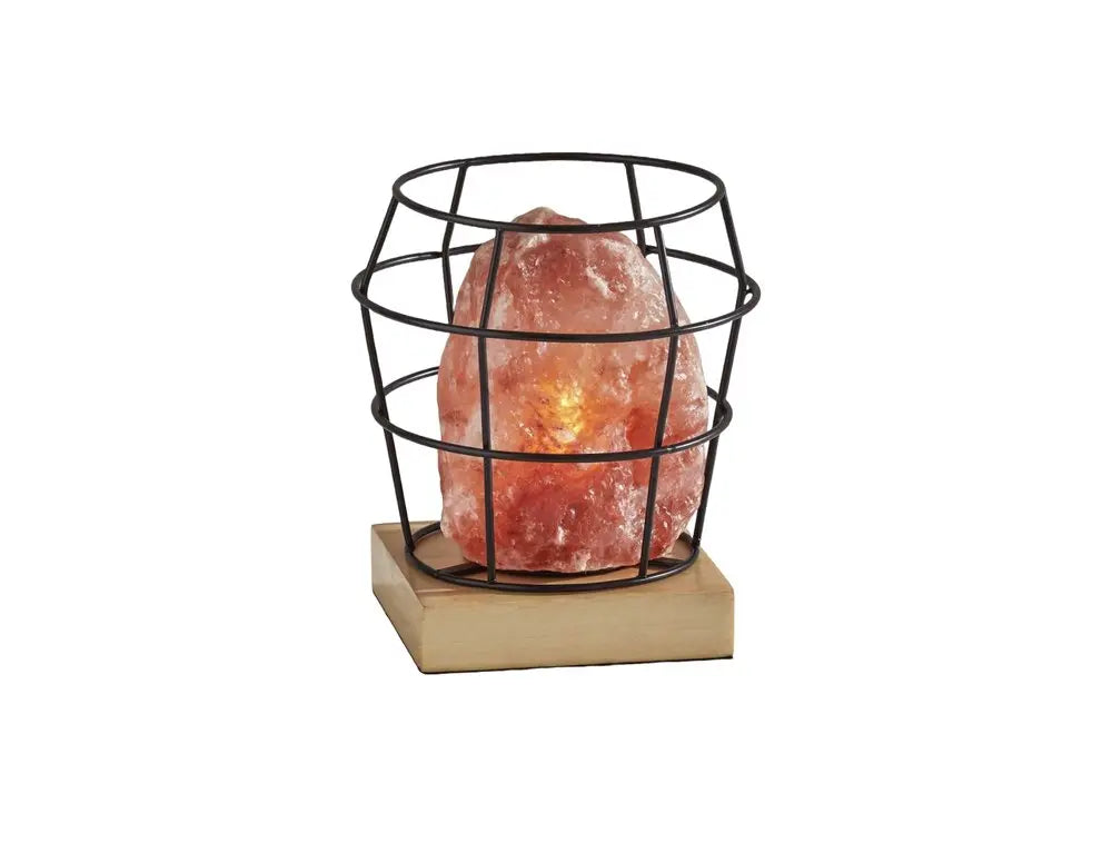 8" Himalayan Salt Accent Lamp With Black Cage Shade HomeRoots