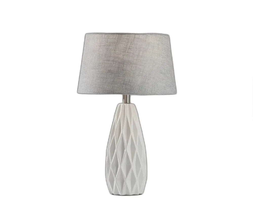 Set of Two 23" White Ceramic Bedside With Gray Drum Shade HomeRoots