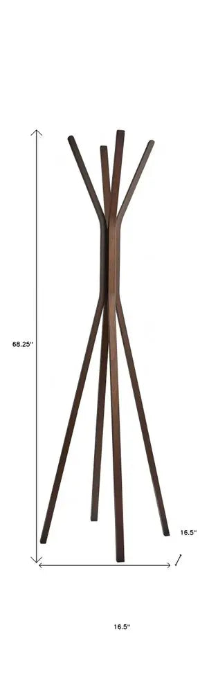 68" Brown Wood Four Hook Freestanding Coat Rack HomeRoots