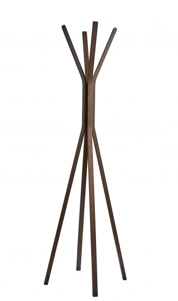 68" Brown Wood Four Hook Freestanding Coat Rack HomeRoots
