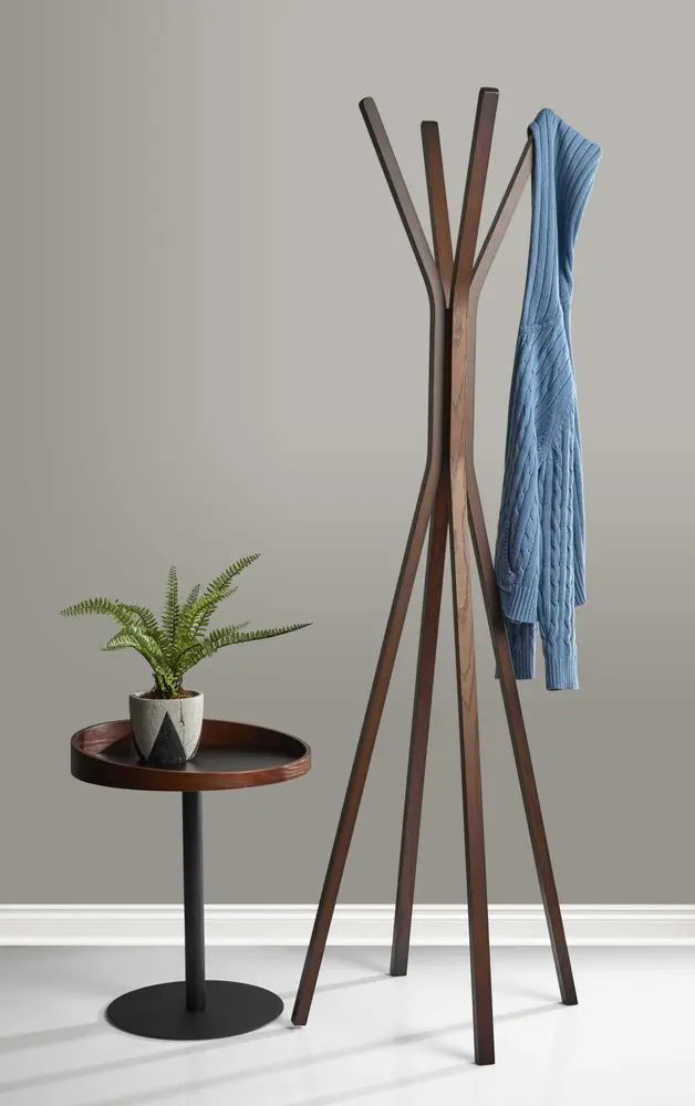 68" Brown Wood Four Hook Freestanding Coat Rack HomeRoots