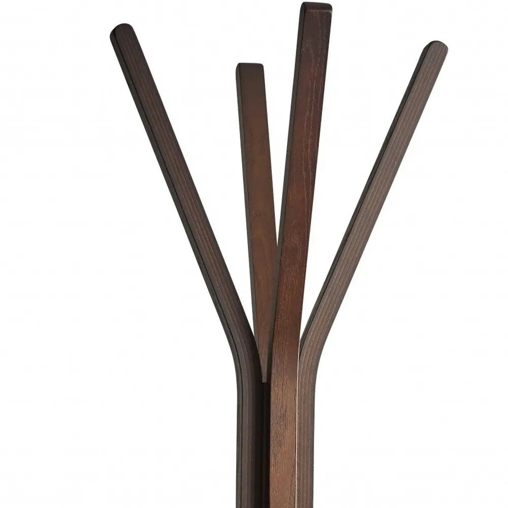 68" Brown Wood Four Hook Freestanding Coat Rack HomeRoots