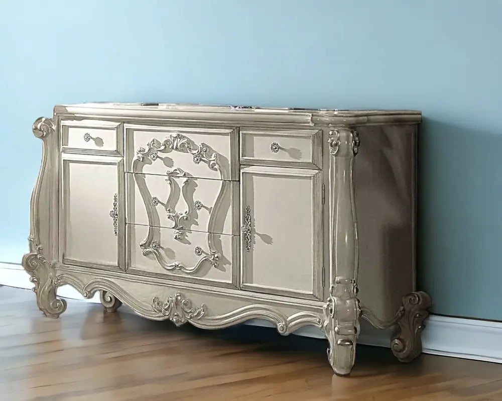 70" Bone White Solid Wood Six Drawer Combo Dresser HomeRoots