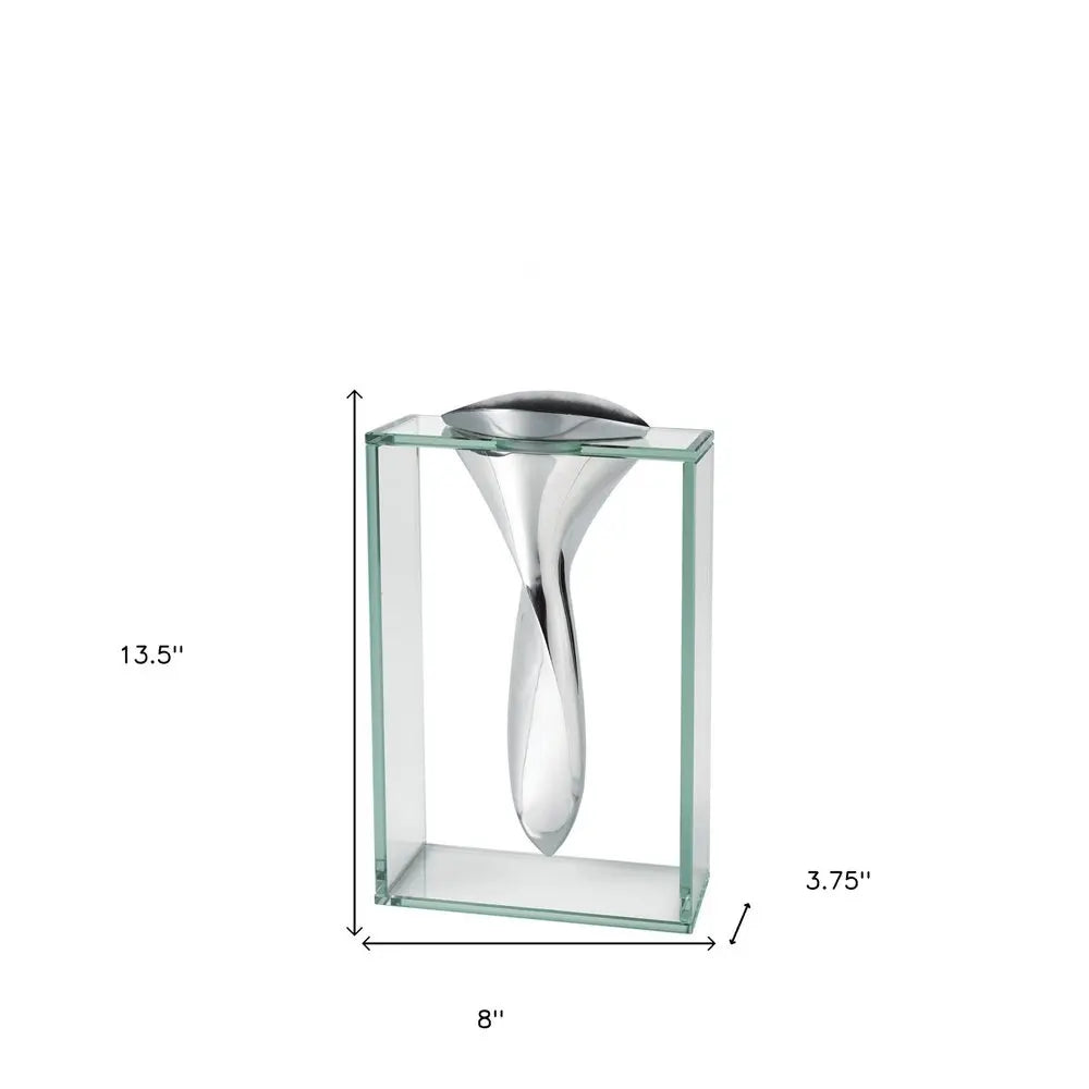 14" Clear Cylinder Aluminum And Crystal Glass Table Vase HomeRoots