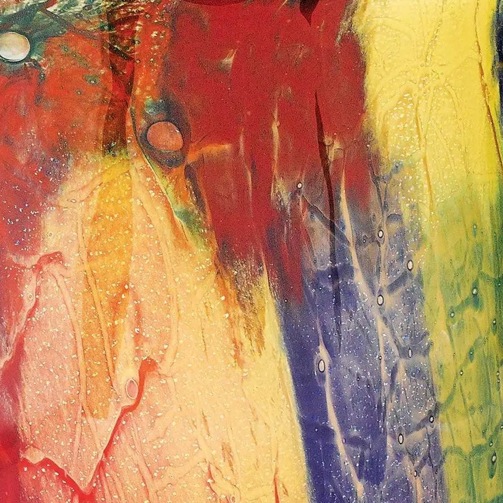 11"  Red Purple And Yellow Abstract Oval Murano Glass Table Vase HomeRoots