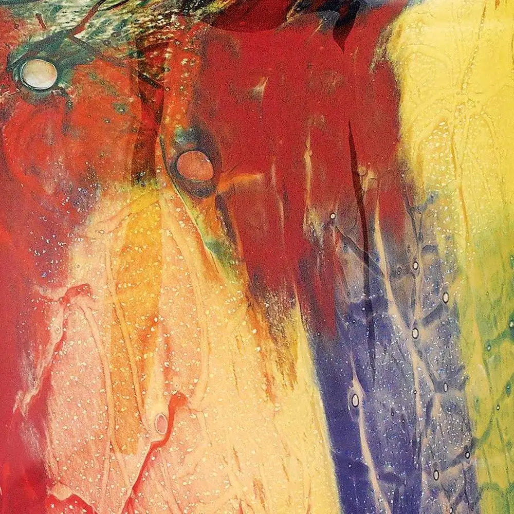 11"  Red Purple And Yellow Abstract Oval Murano Glass Table Vase HomeRoots