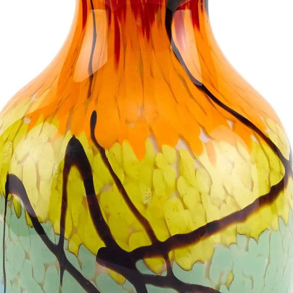 11" Black Blue Red And Yellow Abstract Urn Handblown Glass Table Vase HomeRoots