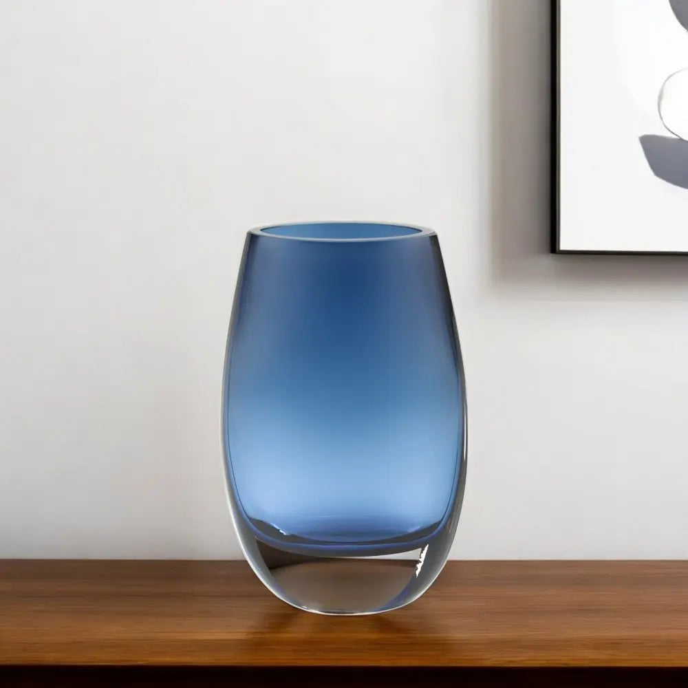 8" Midnight Blue And Clear Oval Lead Free Crystal Table Vase HomeRoots