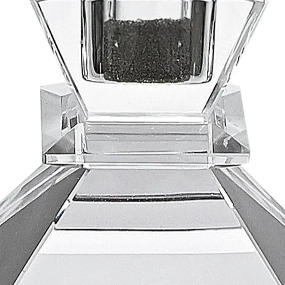 Set of Two Clear Crystal Tabletop Taper Candlesticks