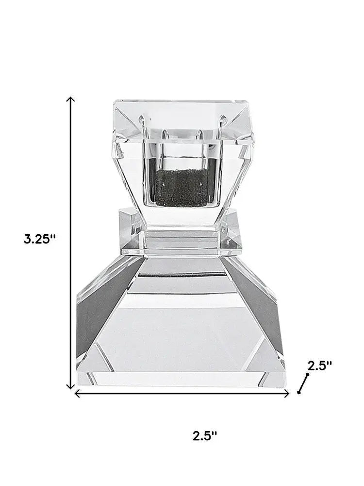 Set of Two Clear Crystal Tabletop Taper Candlesticks