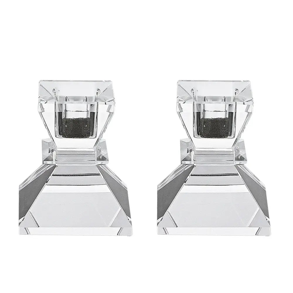 Set of Two Clear Crystal Tabletop Taper Candlesticks