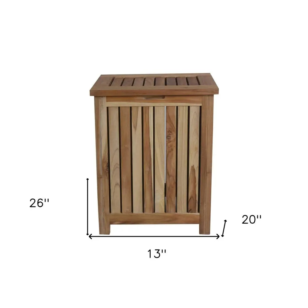 Compact Teak Laundy Storage With Removable Bag In Natural Finish HomeRoots