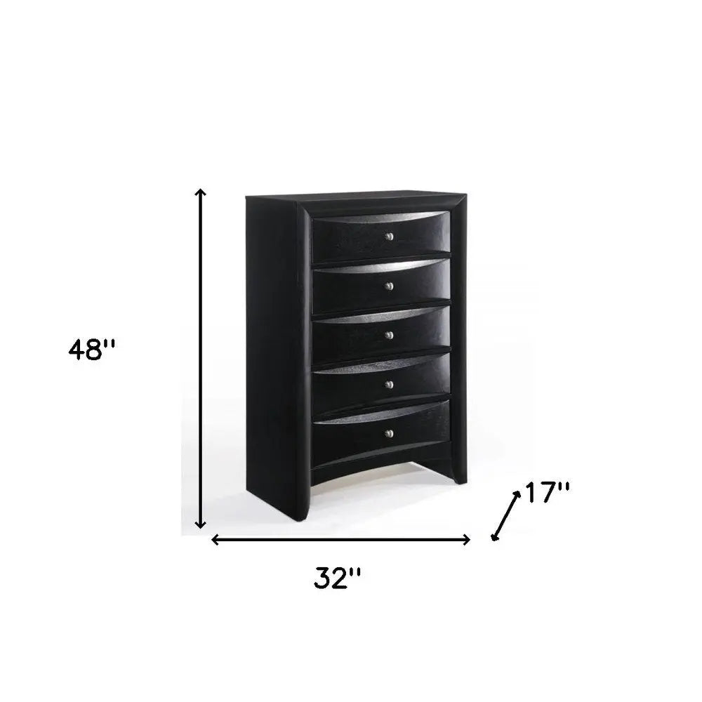 32" Black Solid Wood Five Drawer Standard Chest HomeRoots